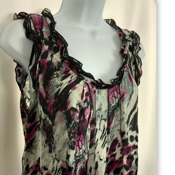 LARRY LEVINE Womens Size Medium Purple Black Zebra Tiger Sleeveless BLOUSE Top - Picture 2 of 6